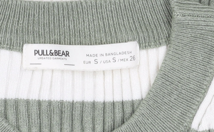 Pull & Bear Women's Green Striped Knit T-Shirt, S