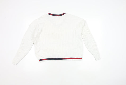 Hollister Women's White V-Neck Cable Pullover XS