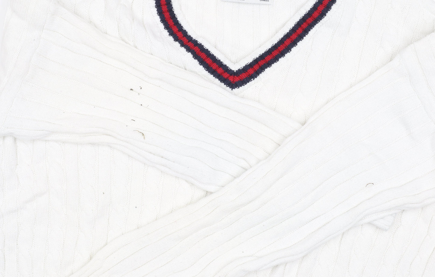 Hollister Women's White V-Neck Cable Pullover XS
