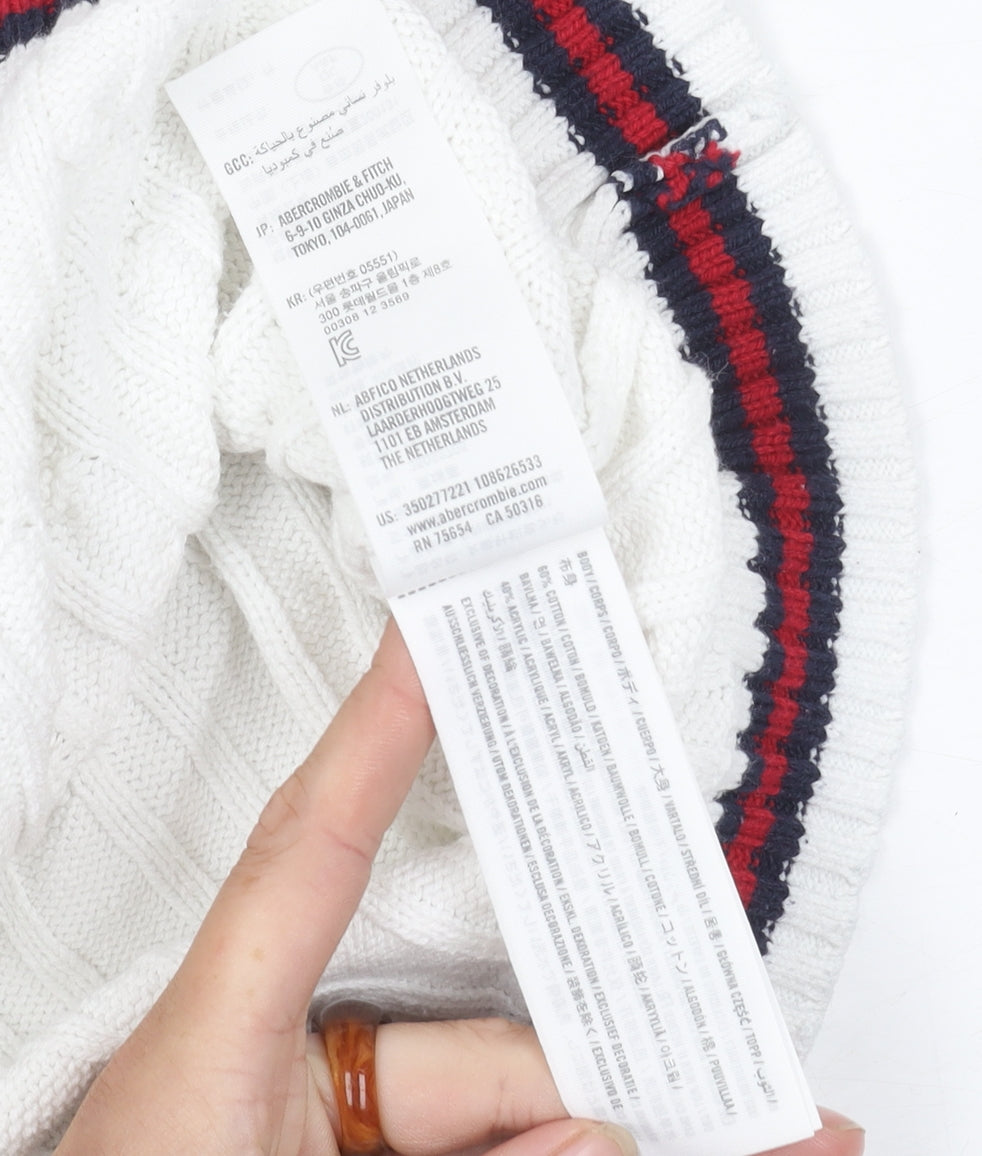 Hollister Women's White V-Neck Cable Pullover XS