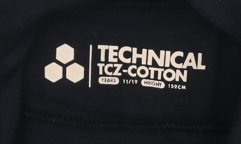 Brand and care label for Technical TCZ-Cotton boys’ black mock neck pullover top 11-12 years