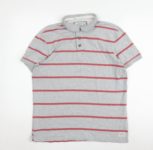 White Stuff Men's Grey Striped Polo S Classic