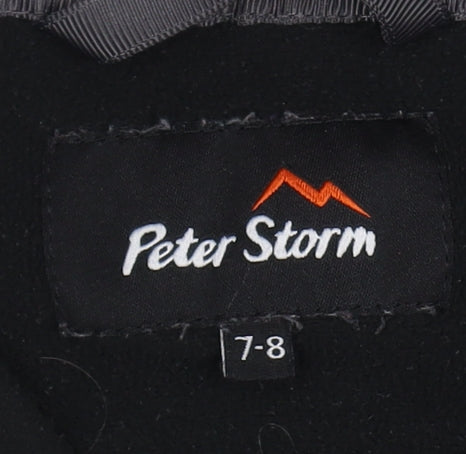 Brand and care label for Peter Storm boys’ black 1/2 zip sweatshirt 7-8 years
