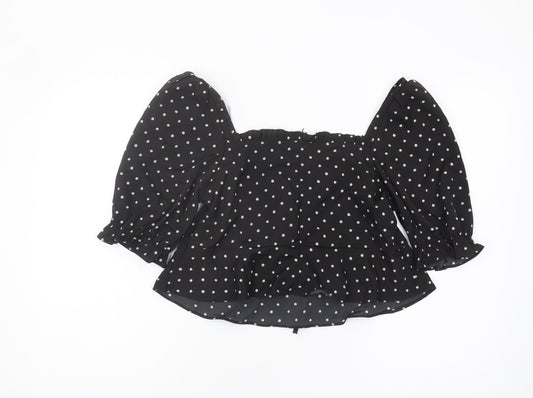 Brave Soul Women's Black Polka Dot Cropped Blouse - L