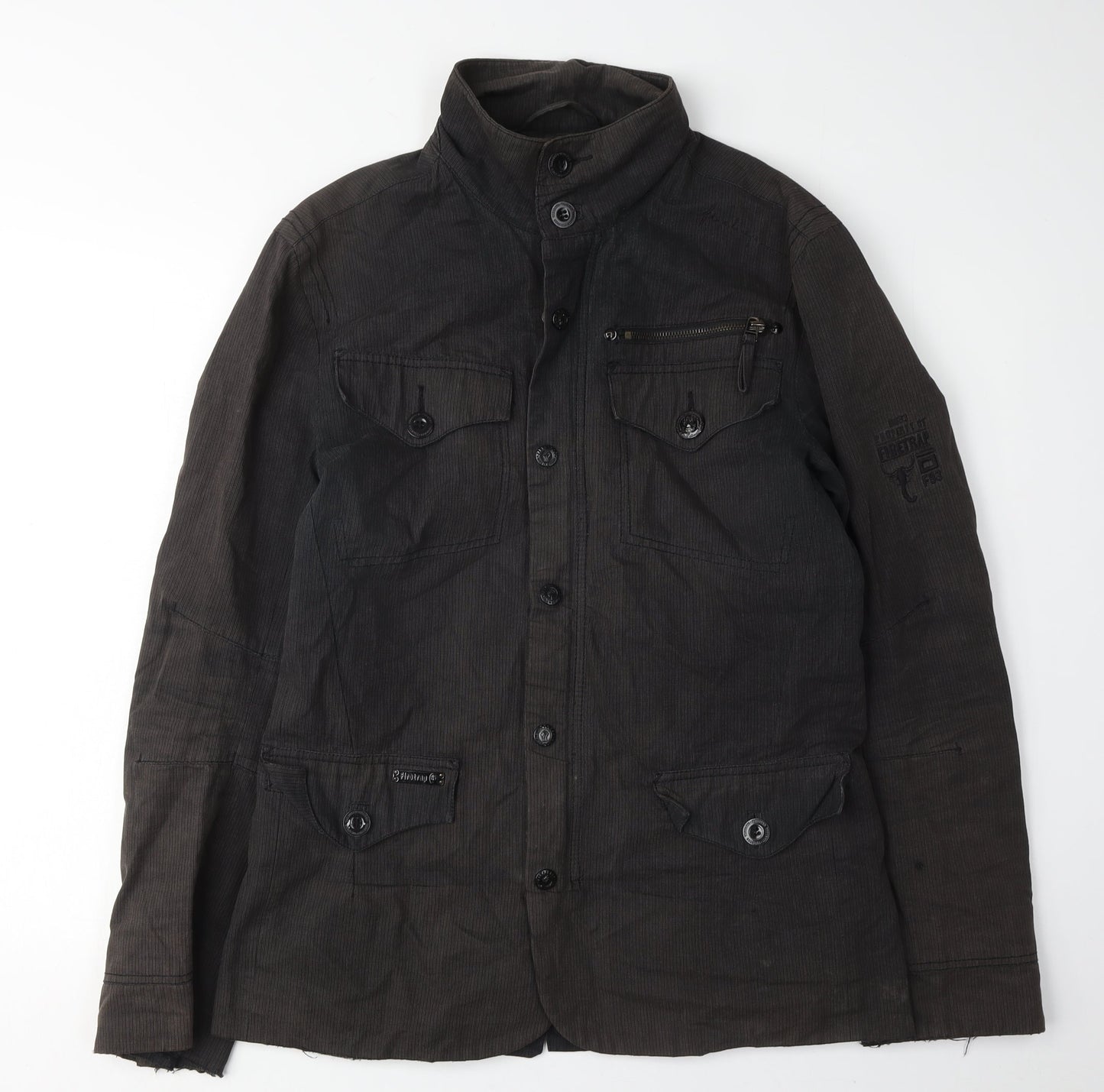 Firetrap Men's Black Jacket M Collared Button Cotton