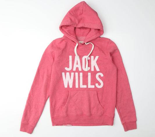 Womens UK 12 Regular Jack Wills Pink Pullover Hoodie