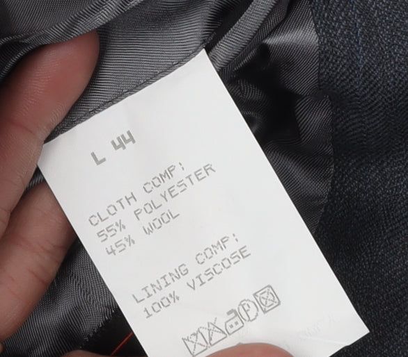 Brand and care label for Wellington Men's Grey Blazer, size 44L, Business