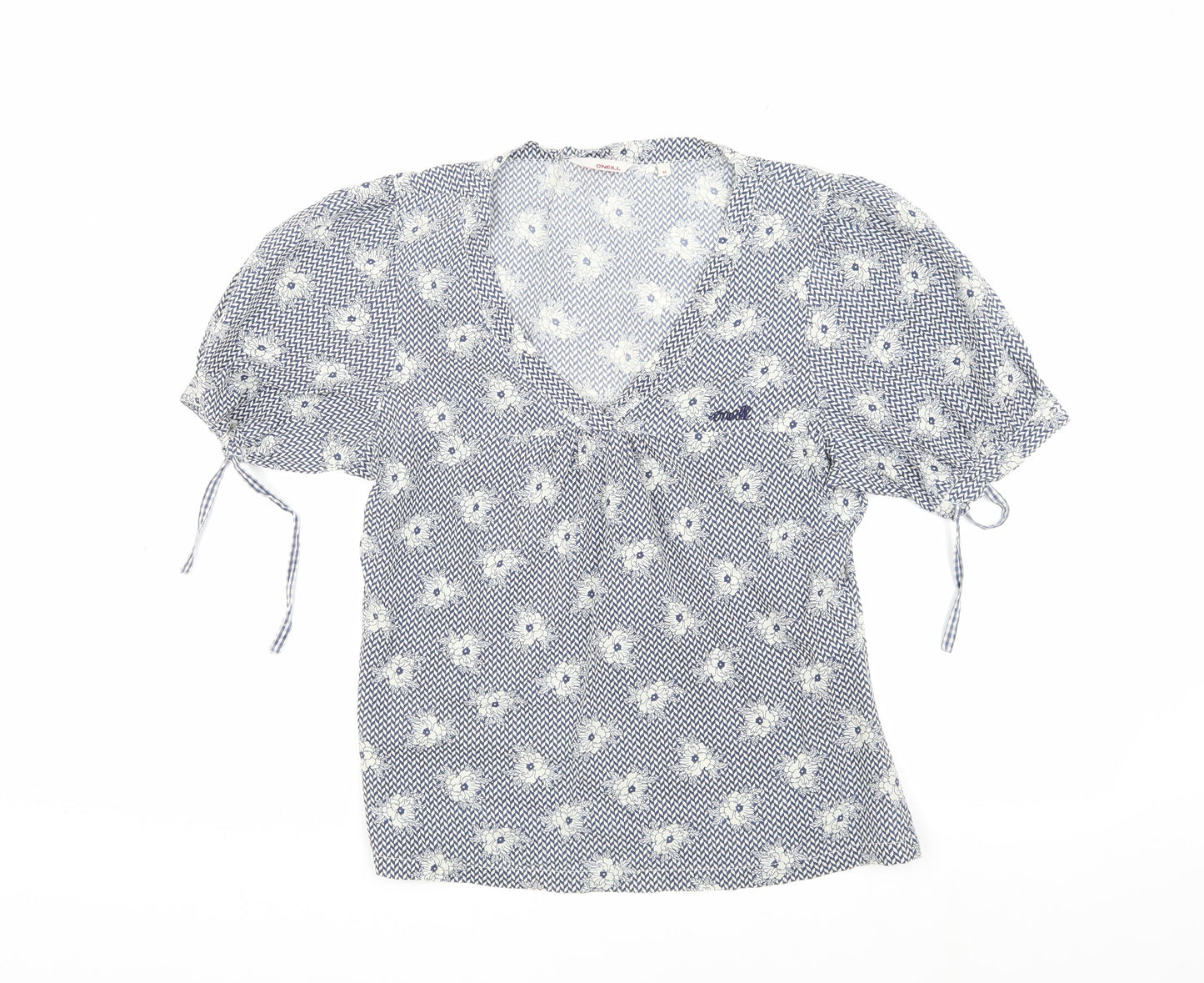 O'Neill Women's Blue Floral Cotton Blouse M Short Sleeve