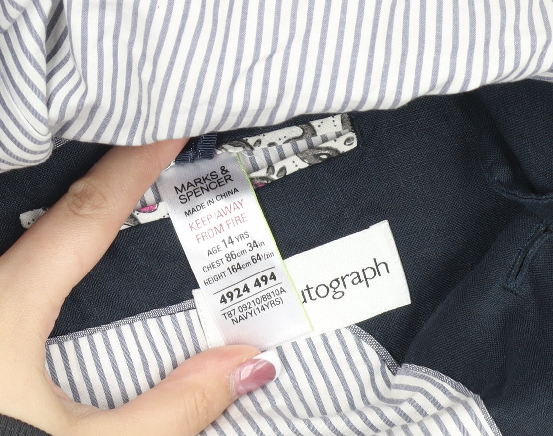 Close-up detail of Marks & Spencer girls’ blue blazer 14 years