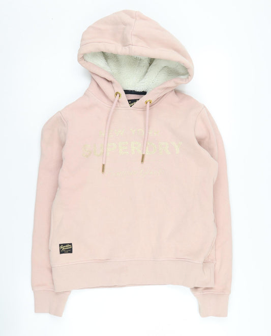 Superdry Women's Pink Pullover Hoodie, Size 8, Logo Accent