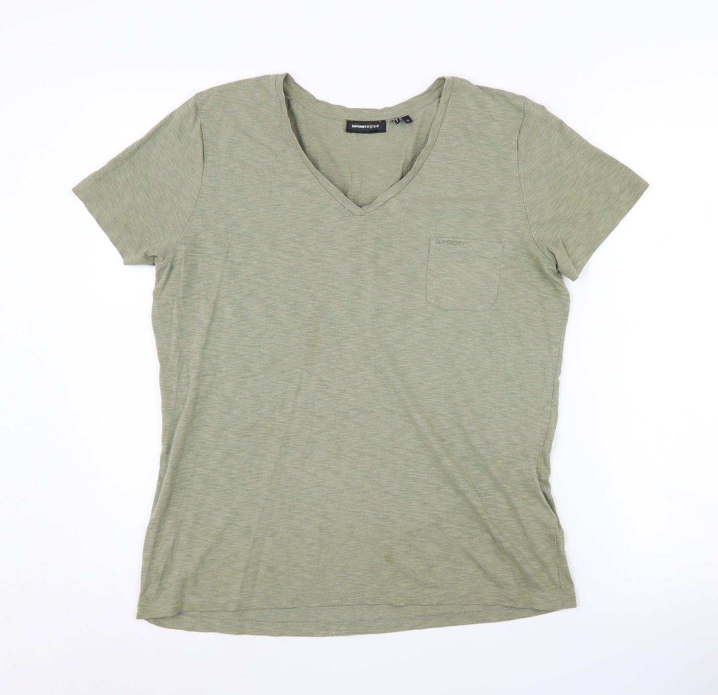 Superdry Women's Green V-Neck Basic T-Shirt Size 12