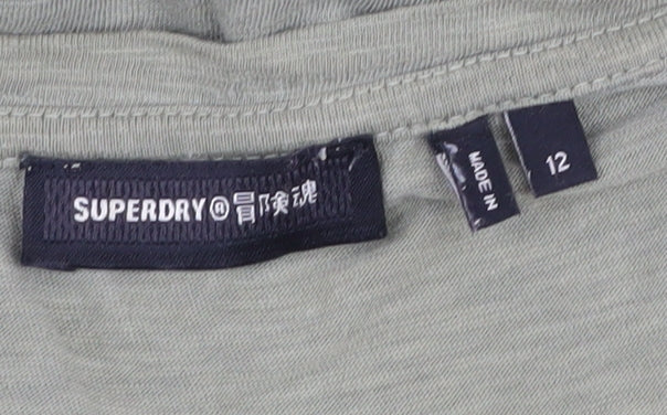 Superdry Women's Green V-Neck Basic T-Shirt Size 12