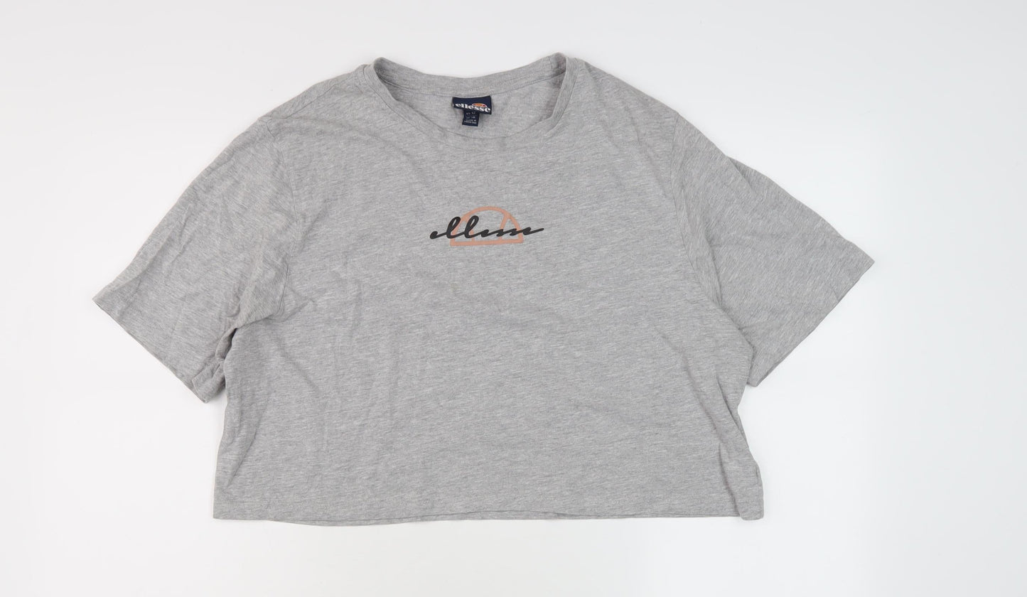 Ellesse Women's Grey Cropped T-Shirt, Size 10, Casual