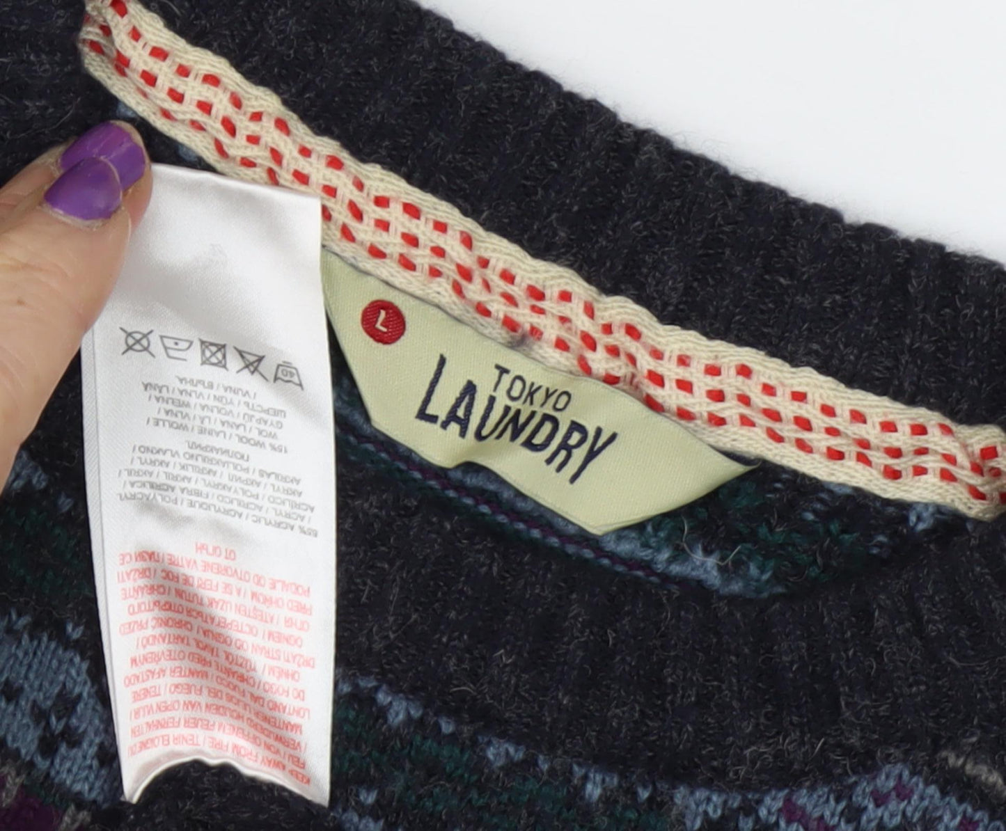 Tokyo Laundry Men's Blue Fair Isle Pullover Jumper, L