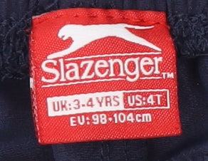 Close-up detail of Slazenger boys’' blue athletic shorts 3-4 years - ideal for school & play