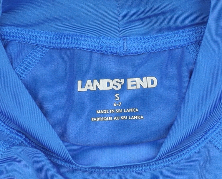Brand and care label for Lands' End boys’ blue short sleeve top -, size S, 6-7 years