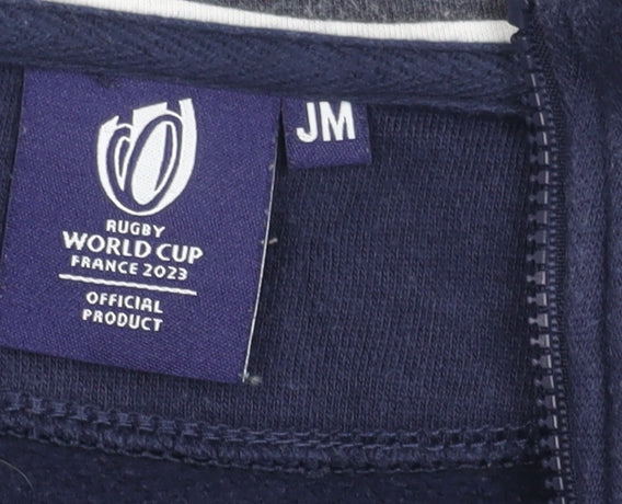 Brand and care label for boys’ blue rugby world cup jacket m - hooded full zip