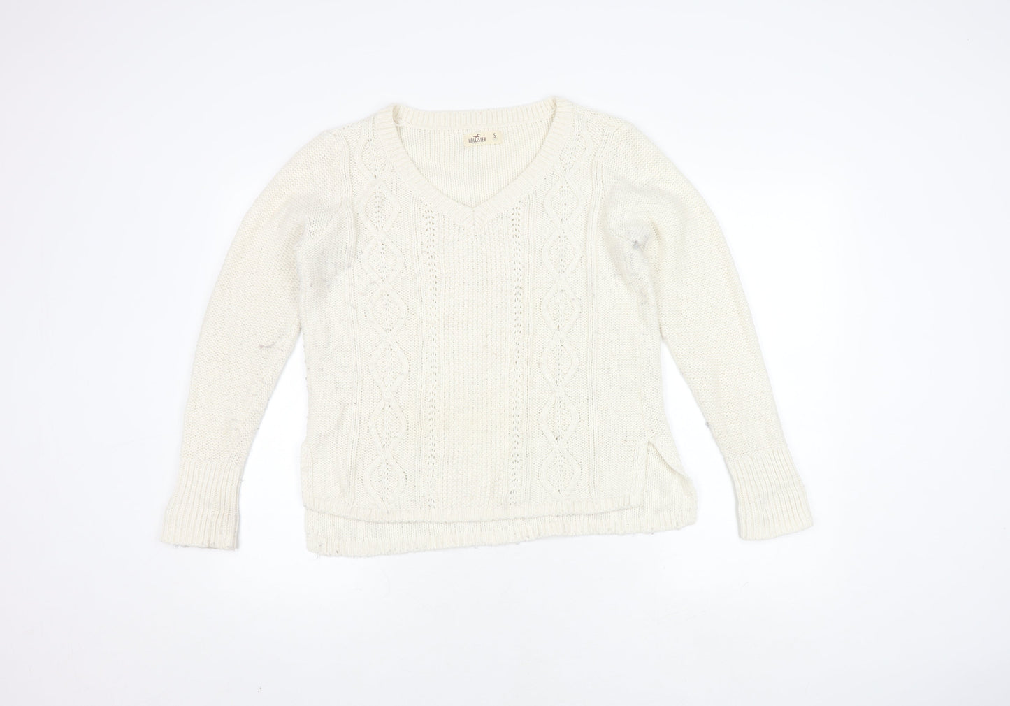 Hollister Women's Ivory Cable-Knit Pullover Jumper S