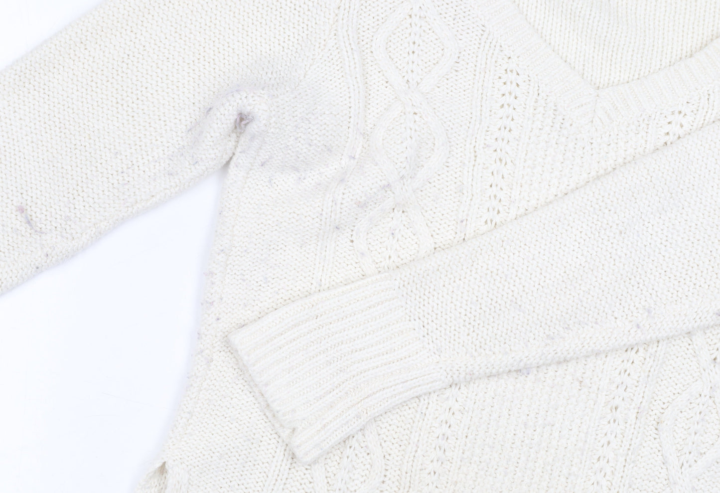 Hollister Women's Ivory Cable-Knit Pullover Jumper S