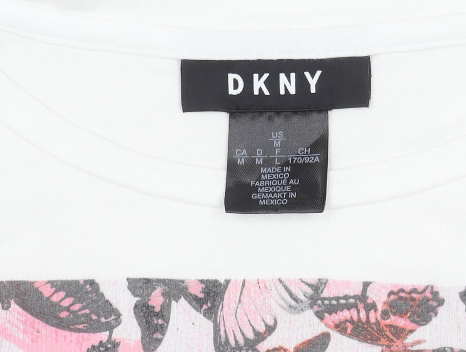 DKNY Women's White Floral T-Shirt, Medium, Casual Chic