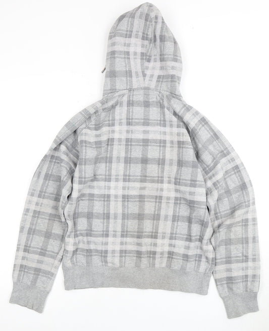 Jack and Jones Men's Grey Plaid Henley Hoodie S