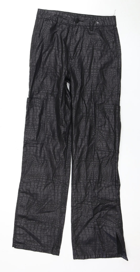 PrettyLittleThing Women's Black Animal Print Trousers Size 8