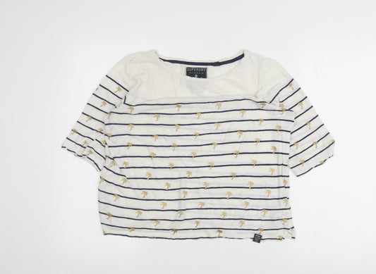 Superdry Women's White Striped T-Shirt, Nautical, Size M