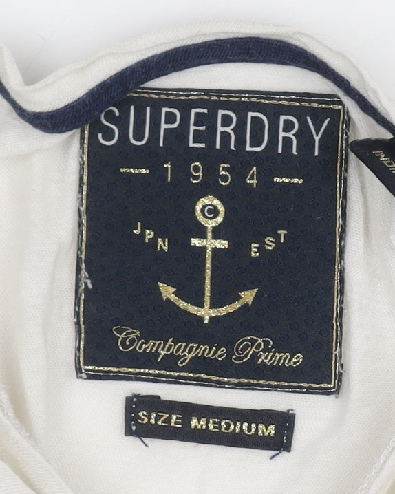 Superdry Women's White Striped T-Shirt, Nautical, Size M
