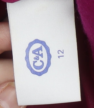 Brand and care label for C&A Women's Purple Wool Coat, size 12, Button Closure
