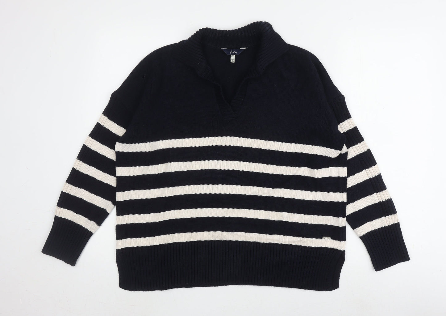 Joules Women's Black Striped Roll Neck Jumper Size 14