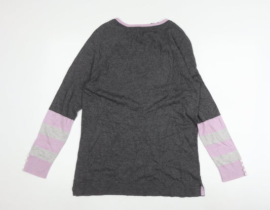 Laura Ashley Women's Grey Striped Jumper UK 10