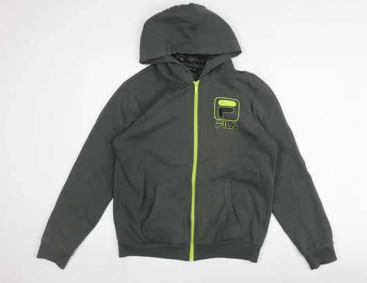 Fila Men's Grey Full Zip Hoodie, Size S, Logo Accents