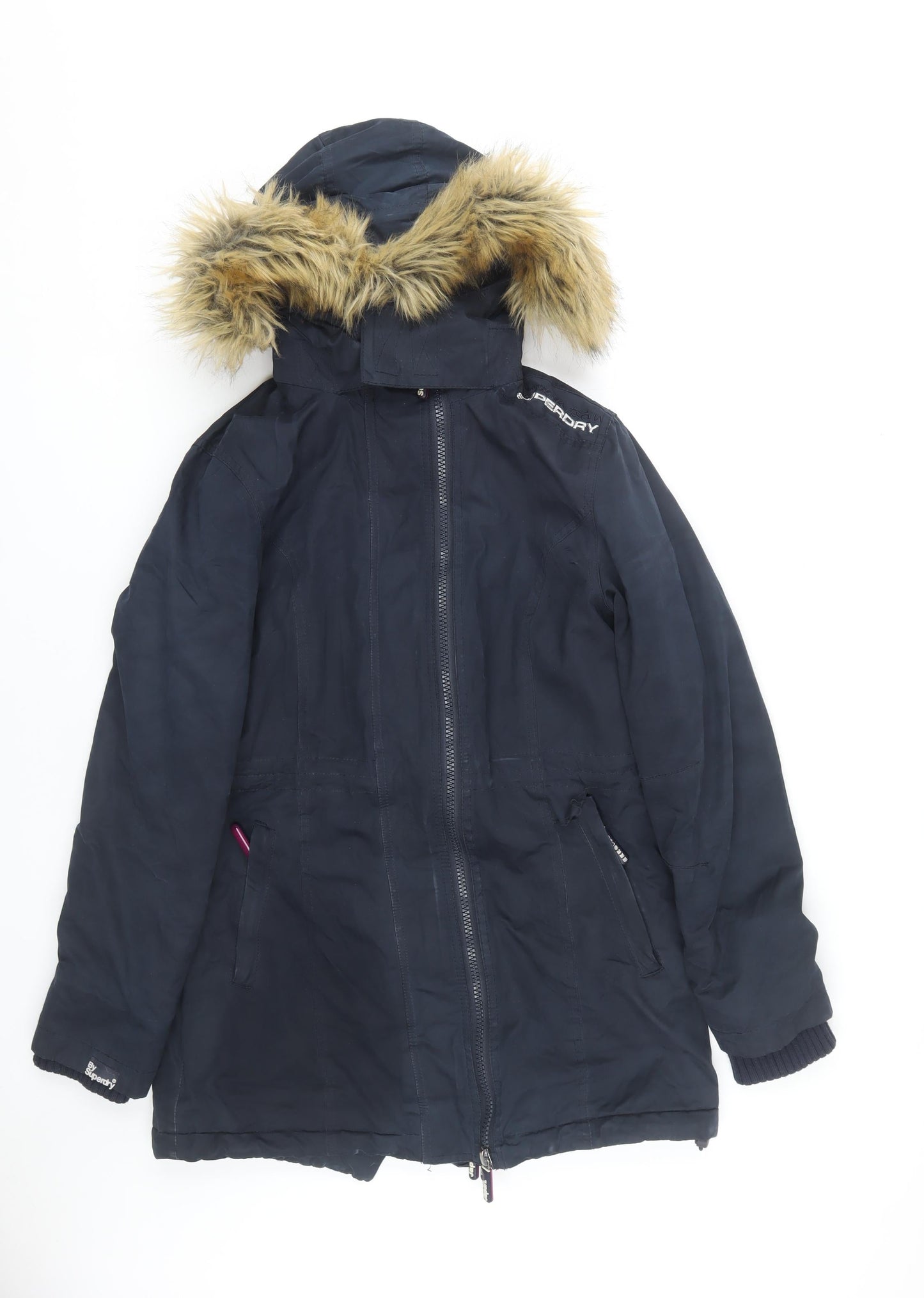Superdry Women's Black Parka, Size L, Hooded & Fur Trim