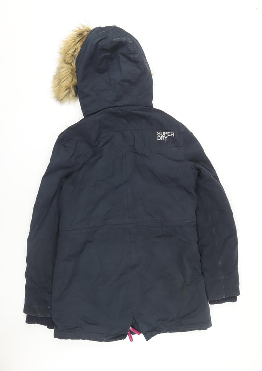 Superdry Women's Black Parka, Size L, Hooded & Fur Trim