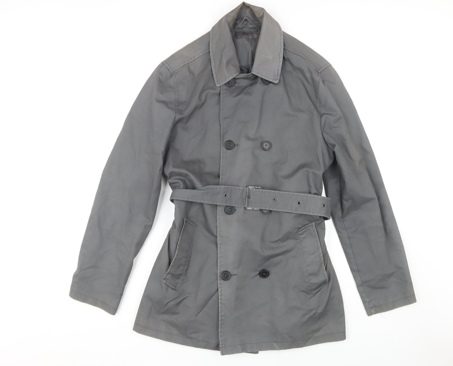 Jeff Banks Men's Grey Trench Coat Size L Belted Casual
