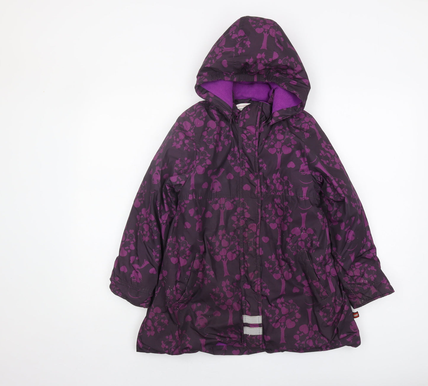 Brand and care label for LEGO Wear girls’ purple floral coat - 8 years