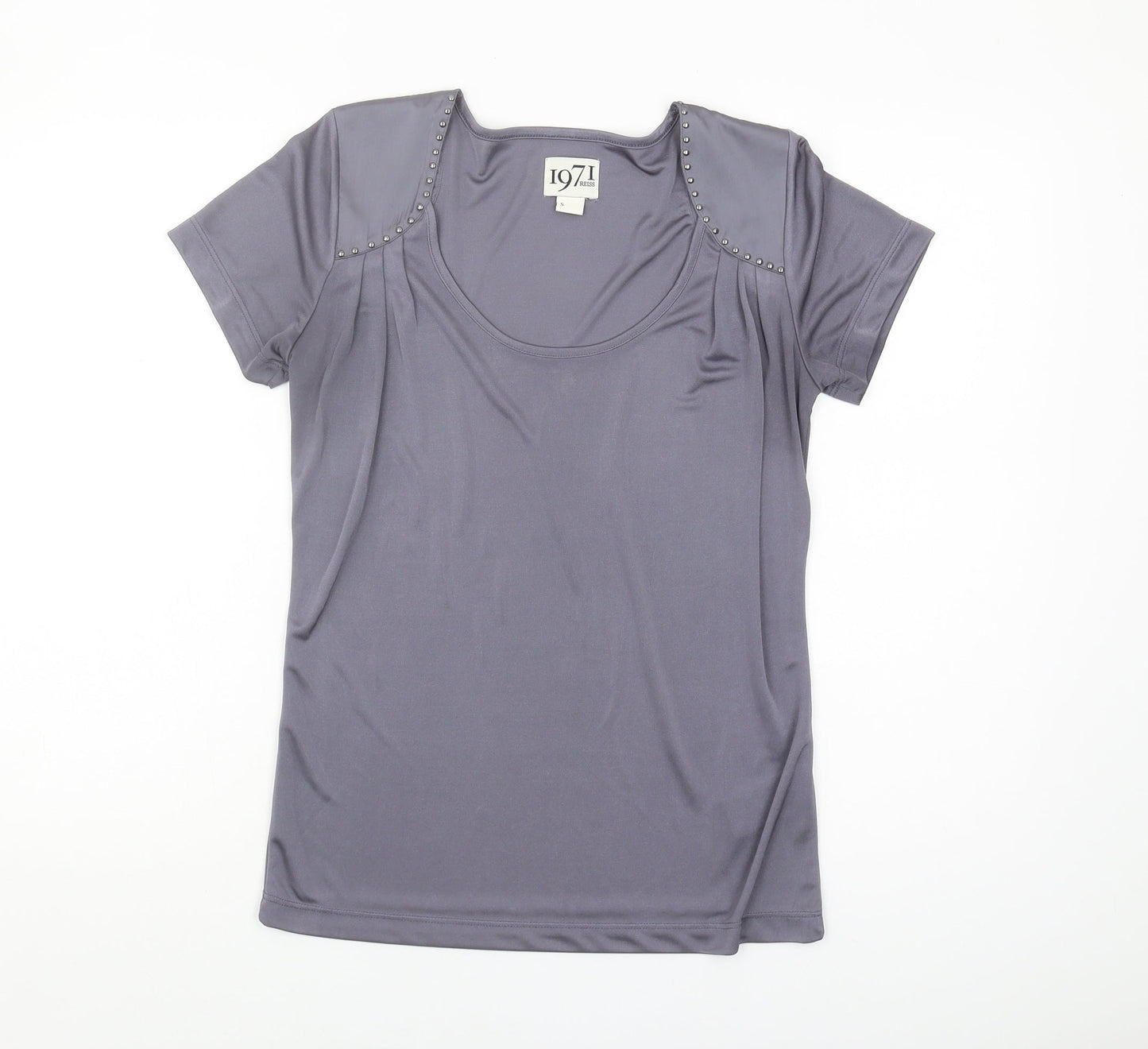 Reiss Women's Grey Studded Scoop Neck T-Shirt - Size S