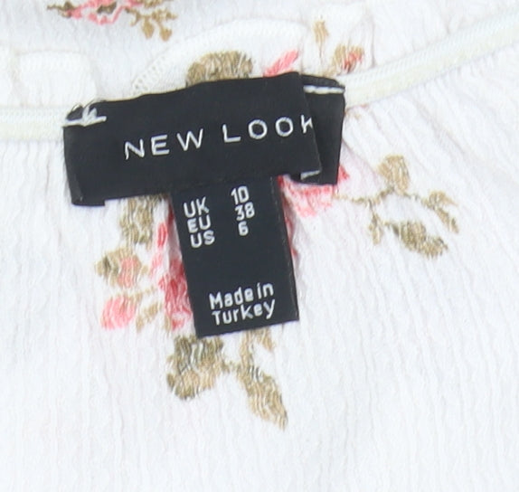 New Look Women’s White Floral Puff Sleeve Dress Size 10