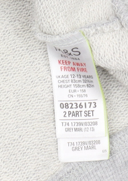 Brand and care label for Marks & Spencer girls’ grey pullover sweatshirt 12-13 years