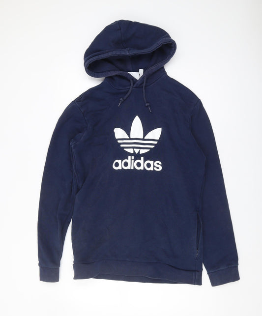 Additional front view of Adidas Men's Blue Logo Hoodie, Medium, Pullover