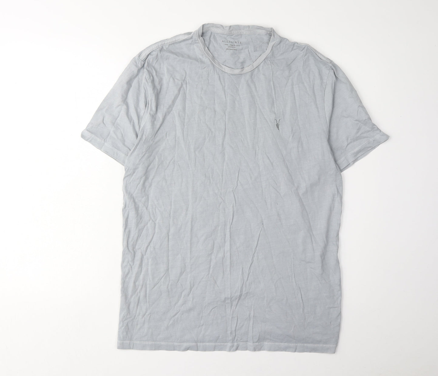 AllSaints Grey Crew Neck Men's T-Shirt, Size L, Regular Fit