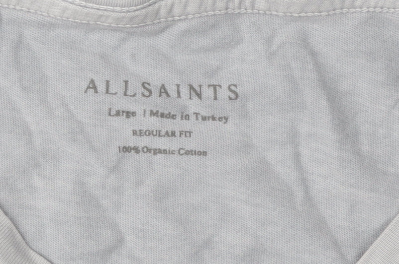 AllSaints Grey Crew Neck Men's T-Shirt, Size L, Regular Fit
