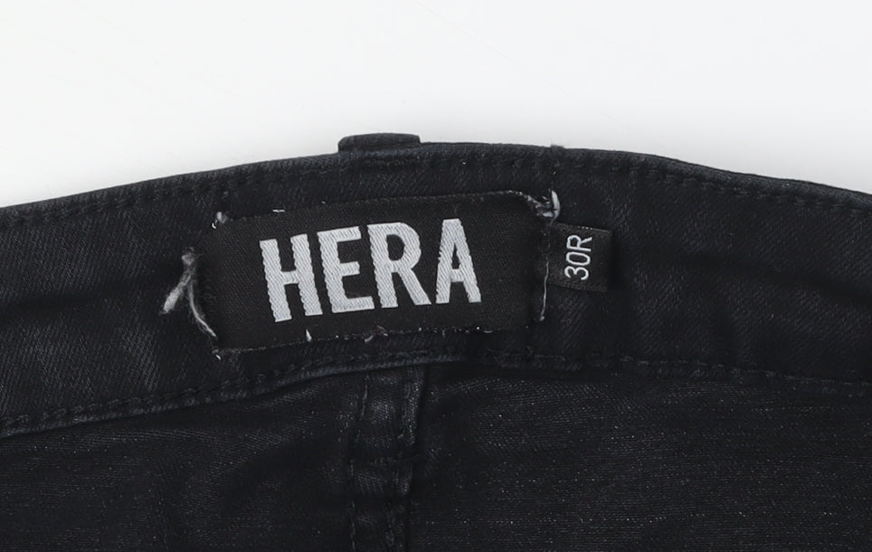 Close-up detail of HERA Men's Black Skinny Jeans, size 30