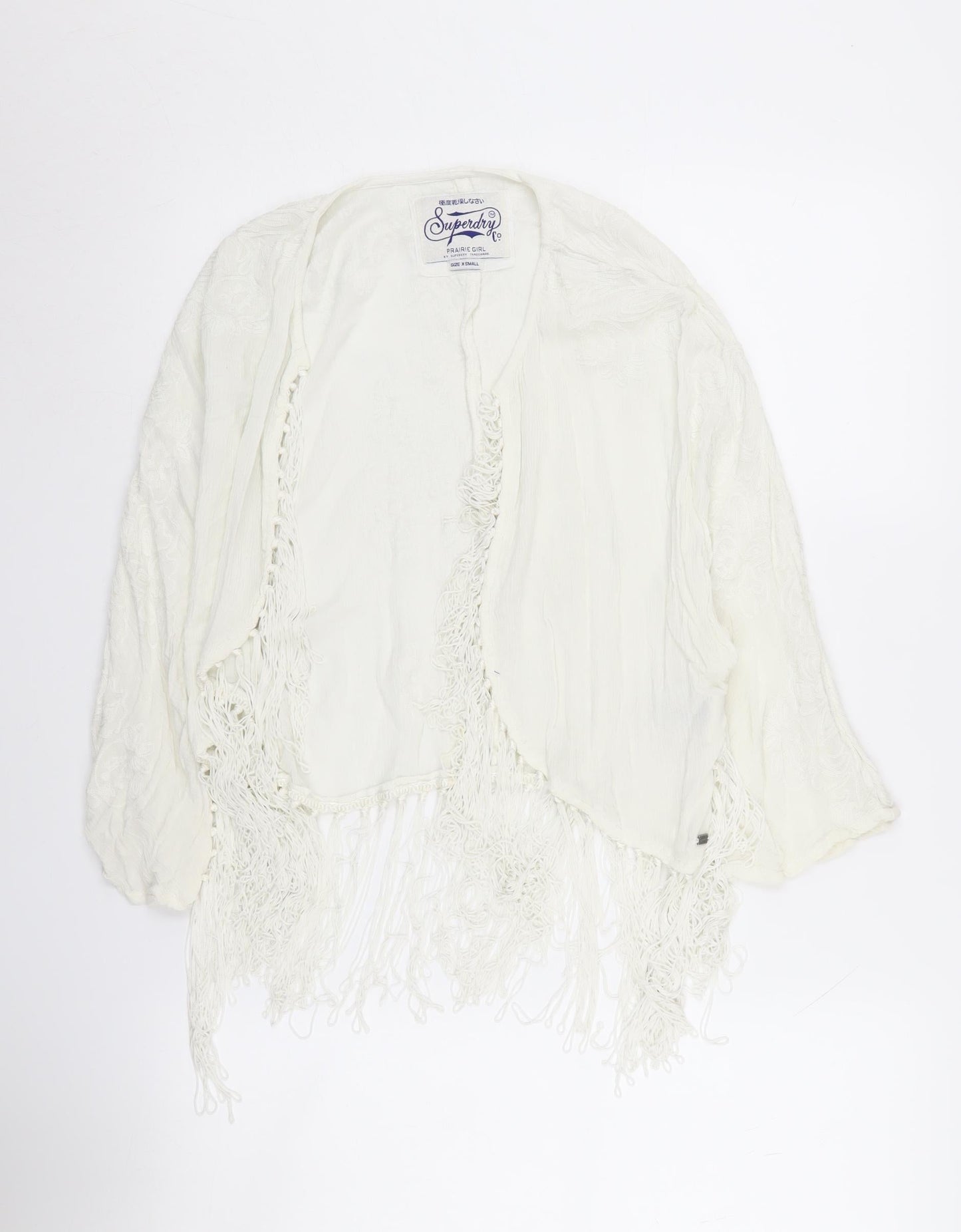 Superdry Women's White Shrug with Fringe Accents XS
