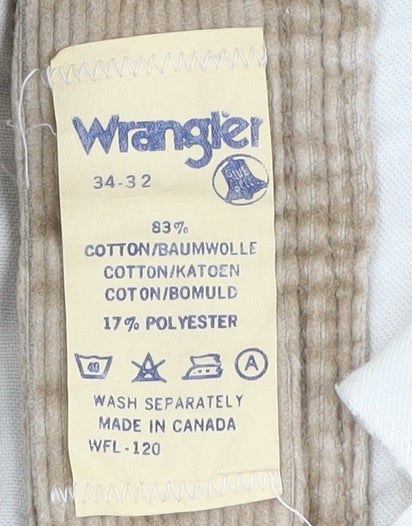 Wrangler Men's Beige Corduroy Straight Trousers 34