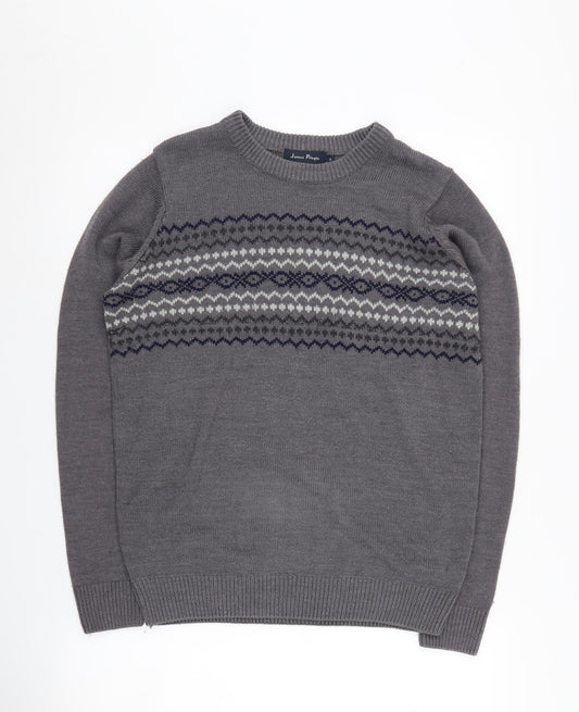 James Pringle Men's Grey Fair Isle Pullover Jumper S