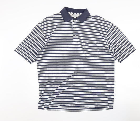 Pierre Cardin Men's Blue Striped Polo, Size L, Casual Style