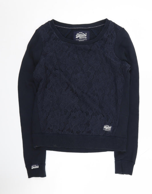 Womens UK XS Regular Superdry Black Pullover Sweatshirt