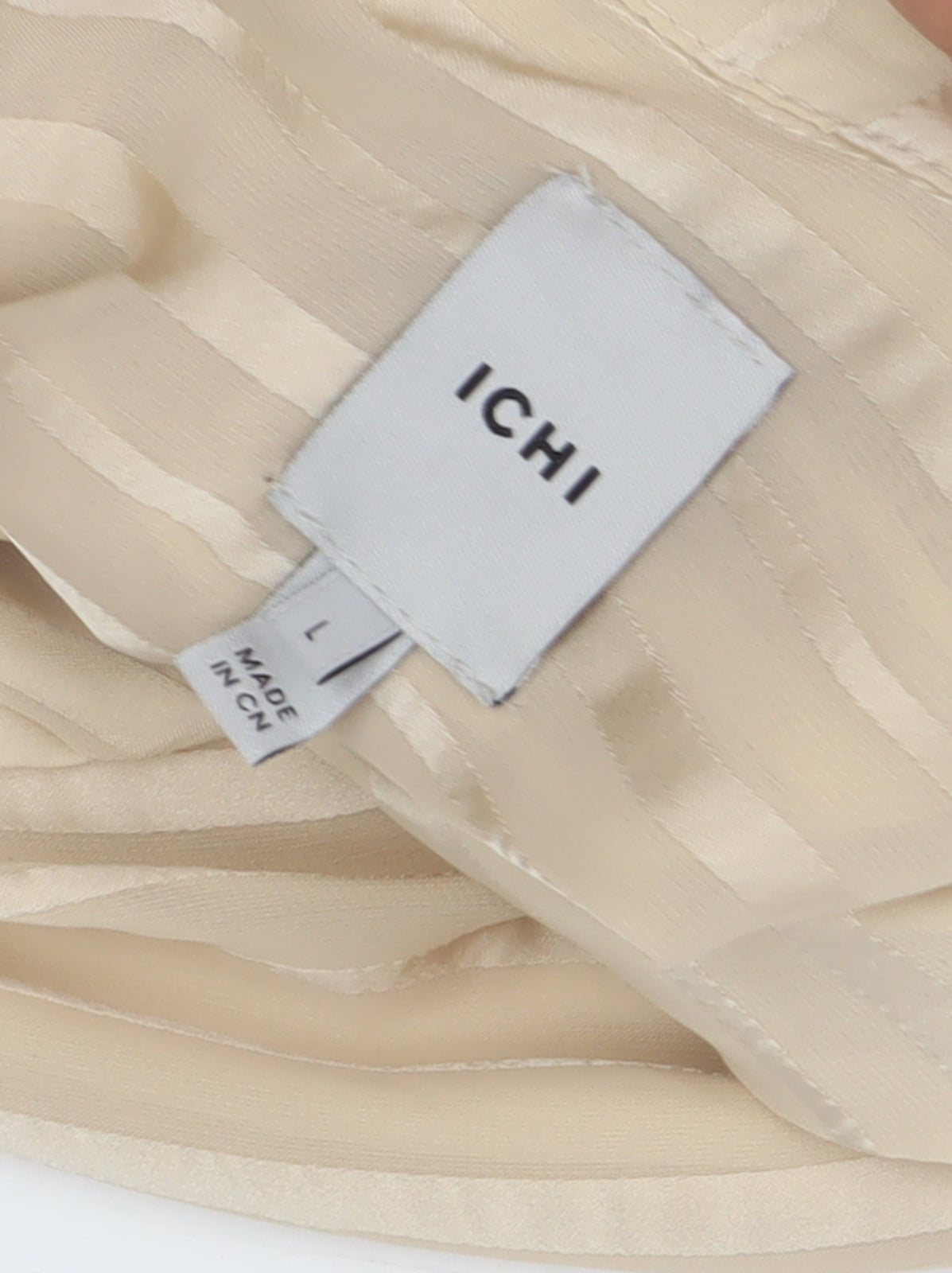 Close-up detail of ICHI Women's Beige Striped Button-Up Shirt L