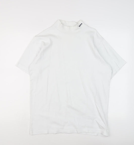 Hippo Men's White Mock Neck T-Shirt M